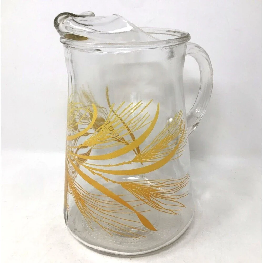 Libbey Golden Wheat Grass Pitcher 72oz  With Ice Lip 9” Tall Vintage 70s MCM